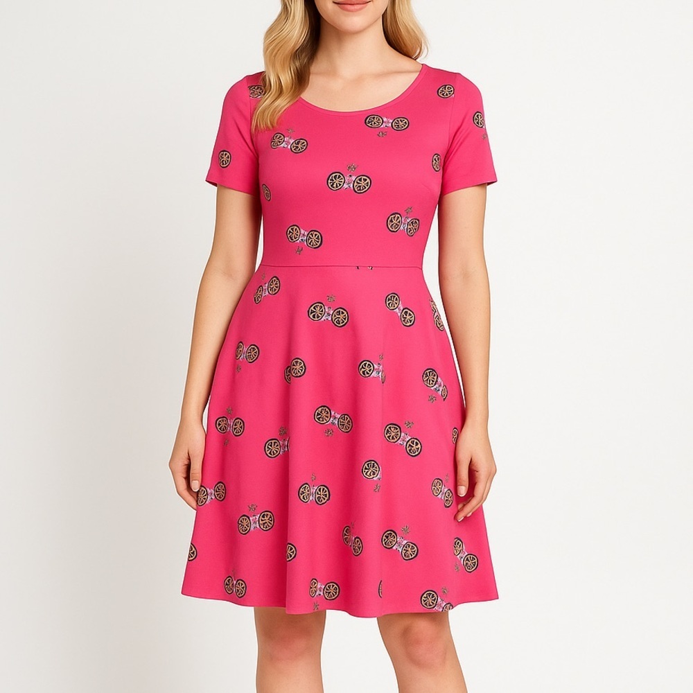 Unique Vintage X GB Sunflower Bikes‎ Pink Fit-And-Flare Dress, size 1X